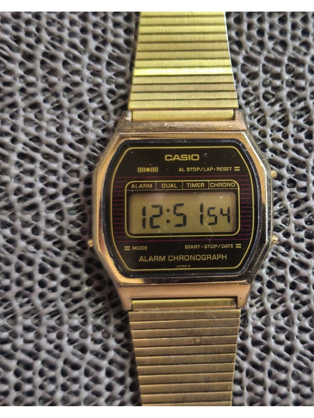 Vintage Casio SA-53G Module 145 Alarm Chronograph Gold Tone Japan 1980s New Batt